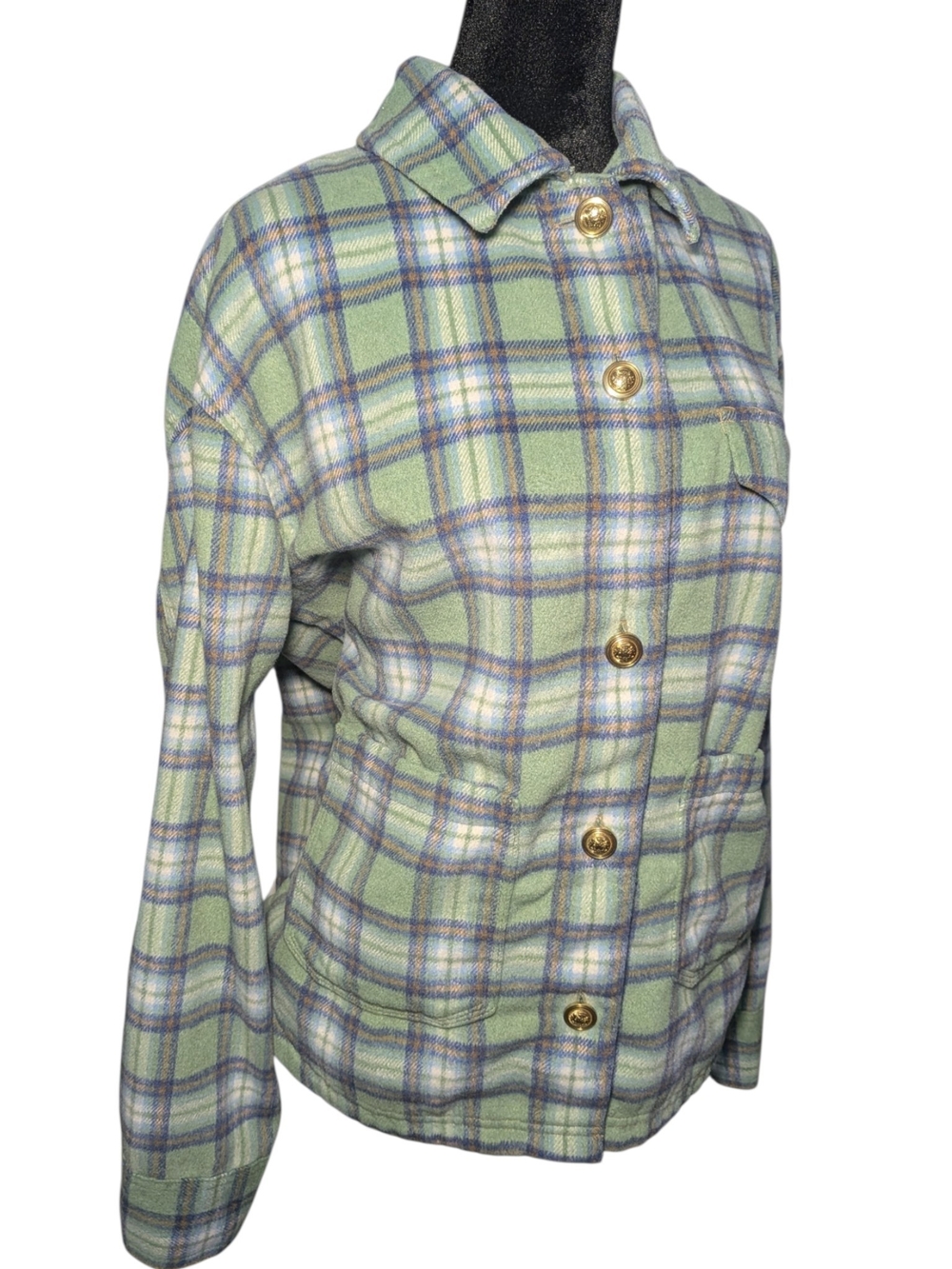 American Eagle Plaid Wool Blend Shacket Gold Crest Button Flannel Coat M